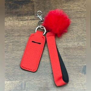 Key & Card Holder Wristlet Strap Pom Pom Faux Leather